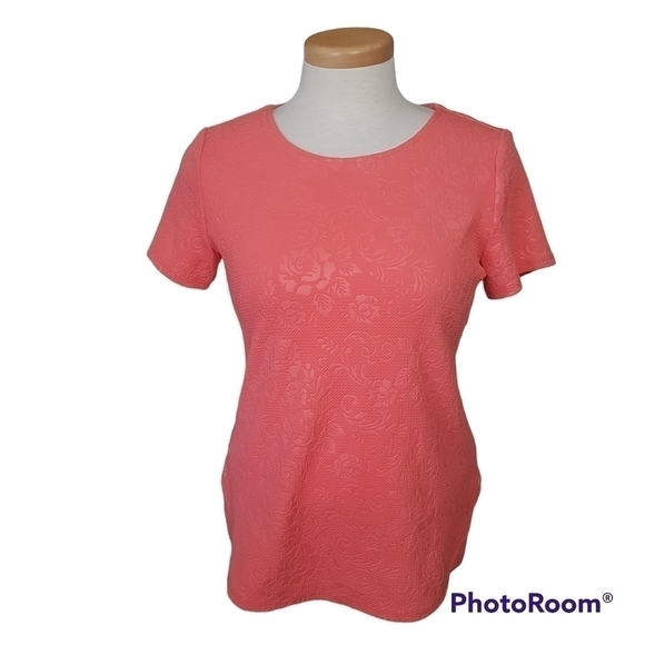 Mandy Evans Coral Rose Embossed Short Sleeved Top - Picture 1 of 10